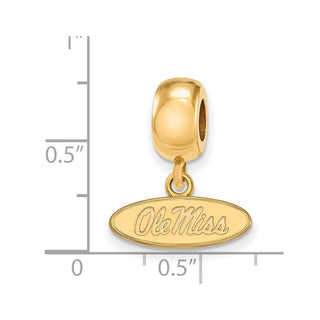 Sterling Silver Gold-plated LogoArt University of Mississippi Ole Miss Extra Small Oval Dangle Bead Charm