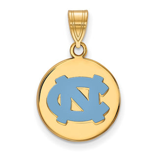Sterling Silver Gold-plated LogoArt University of North Carolina N-C Medium Enameled Disc Pendant