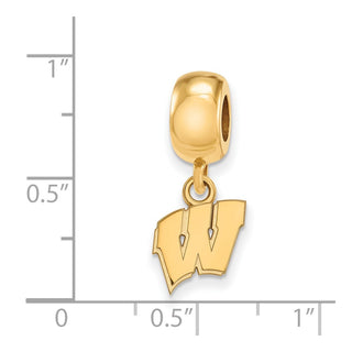Sterling Silver Gold-plated LogoArt University of Wisconsin Letter W Extra Small Dangle Bead Charm