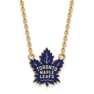 Sterling Silver Gold-plated NHL LogoArt Toronto Maple Leafs Large Enameled Pendant 18 inch Necklace