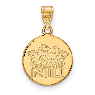 Sterling Silver Gold-plated LogoArt Northern Illinois University N-I-U with Huskies Medium Disc Pendant