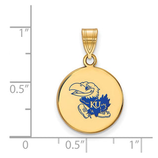 Sterling Silver Gold-plated LogoArt University of Kansas Jayhawk Med Enameled Disc Pendant