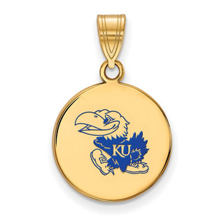 Sterling Silver Gold-plated LogoArt University of Kansas Jayhawk Med Enameled Disc Pendant