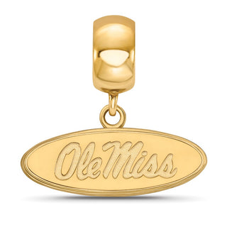 Sterling Silver Gold-plated LogoArt University of Mississippi Ole Miss Small Oval Dangle Bead Charm