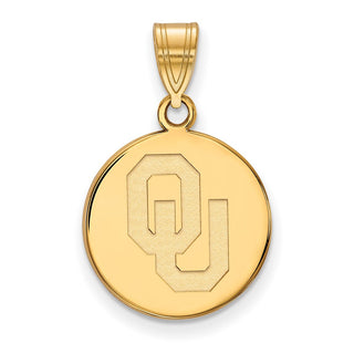 Sterling Silver Gold-plated LogoArt University of Oklahoma O-U Medium Disc Pendant