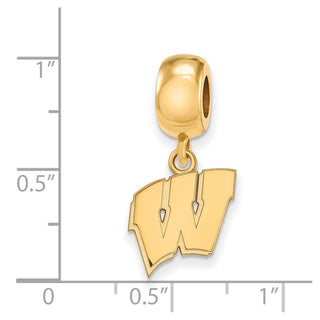 Sterling Silver Gold-plated LogoArt University of Wisconsin Letter W Small Dangle Bead Charm