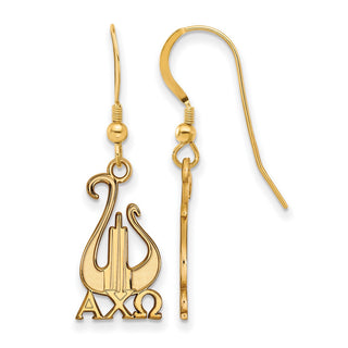Sterling Silver Gold-plated LogoArt Alpha Chi Omega Sorority Symbol Medium Dangle Wire Earrings