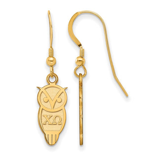 Sterling Silver Gold-plated LogoArt Chi Omega Sorority Symbol Small Dangle Wire Earrings