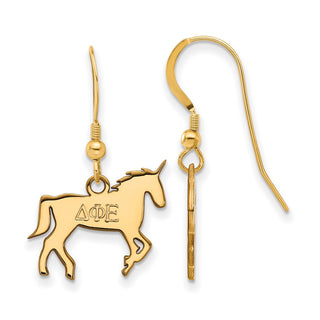 Sterling Silver Gold-plated LogoArt Delta Phi Epsilon Sorority Symbol Small Dangle Wire Earrings