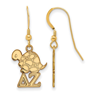 Sterling Silver Gold-plated LogoArt Delta Zeta Sorority Symbol Small Dangle Wire Earrings