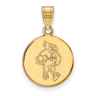 Sterling Silver Gold-plated LogoArt Iowa State University Cardinal Medium Disc Pendant