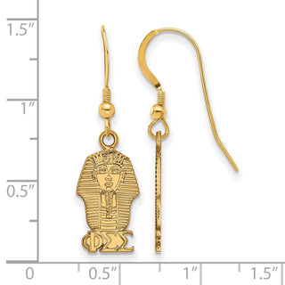Sterling Silver Gold-plated LogoArt Phi Sigma Sigma Sorority Symbol Small Dangle Wire Earrings