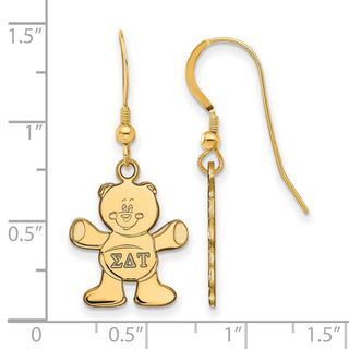 Sterling Silver Gold-plated LogoArt Sigma Delta Tau Sorority Symbol Small Dangle Wire Earrings