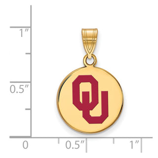 Sterling Silver Gold-plated LogoArt University of Oklahoma O-U Medium Enameled Disc Pendant