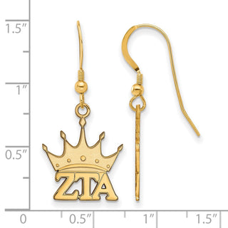 Sterling Silver Gold-plated LogoArt Zeta Tau Alpha Sorority Symbol Small Dangle Wire Earrings