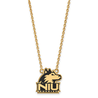 Sterling Silver Gold-plated LogoArt Northern Illinois University N-I-U Huskies Large Enameled Pendant 18 inch Necklace