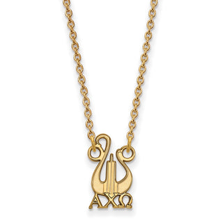 Sterling Silver Gold-plated LogoArt Alpha Chi Omega Sorority Symbol Small Pendant 18 inch Necklace