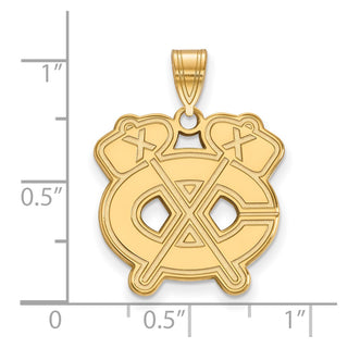 Sterling Silver Gold-plated NHL LogoArt Chicago Blackhawks Letter C and Tomahawk Large Pendant