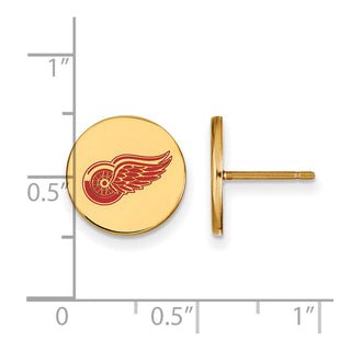 Sterling Silver Gold-plated NHL LogoArt Detroit Red Wings Small Enameled Disc Post Earrings