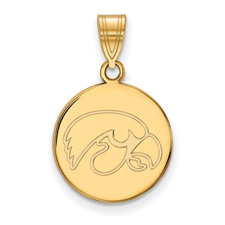 14k Gold LogoArt University of Iowa Hawk Medium Round Disc Pendant