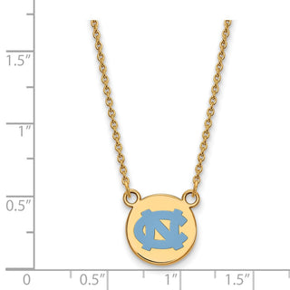 Sterling Silver Gold-plated LogoArt University of North Carolina Small Enameled Disc Pendant 18 inch Necklace