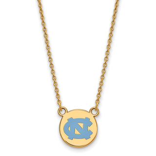 Sterling Silver Gold-plated LogoArt University of North Carolina Small Enameled Disc Pendant 18 inch Necklace