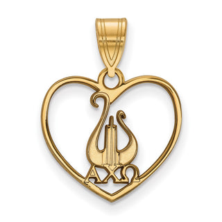 Sterling Silver Gold-plated LogoArt Alpha Chi Omega Sorority Symbol Heart Pendant