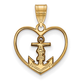 Sterling Silver Gold-plated LogoArt Alpha Sigma Tau Sorority Symbol Heart Pendant