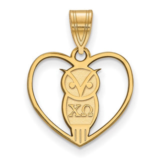 Sterling Silver Gold-plated LogoArt Chi Omega Sorority Symbol Heart Pendant