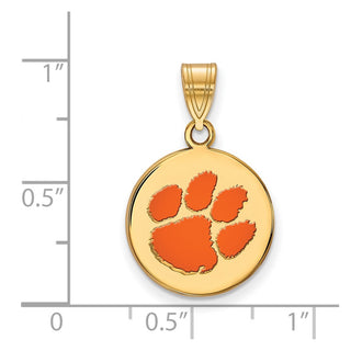 Sterling Silver Gold-plated LogoArt Clemson University Tiger Paw Medium Enameled Disc Pendant