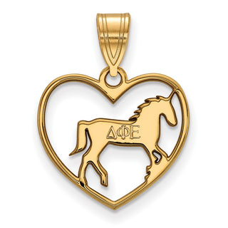 Sterling Silver Gold-plated LogoArt Delta Phi Epsilon Sorority Symbol Heart Pendant