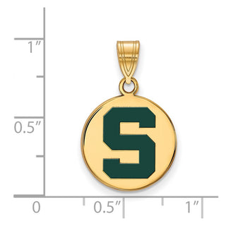 Sterling Silver Gold-plated LogoArt Michigan State U Medium Enameled Disc Pendant
