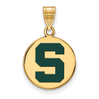 Sterling Silver Gold-plated LogoArt Michigan State U Medium Enameled Disc Pendant