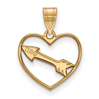 Sterling Silver Gold-plated LogoArt Pi Beta Phi Sorority Symbol Heart Pendant