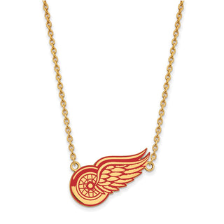 Sterling Silver Gold-plated NHL LogoArt Detroit Red Wings Large Enameled Pendant 18 inch Necklace