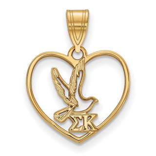 Sterling Silver Gold-plated LogoArt Sigma Kappa Sorority Symbol Heart Pendant