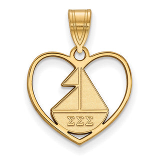 Sterling Silver Gold-plated LogoArt Sigma Sigma Sigma Sorority Symbol Heart Pendant
