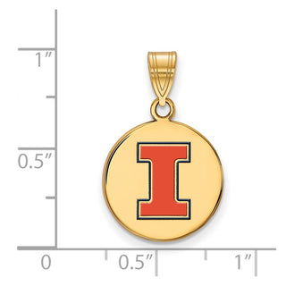 Sterling Silver Gold-plated LogoArt University of Illinois Letter I Medium Enameled Disc Pendant