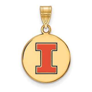 Sterling Silver Gold-plated LogoArt University of Illinois Letter I Medium Enameled Disc Pendant