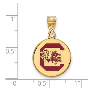 Sterling Silver Gold-plated LogoArt University of South Carolina Medium Enameled Disc Pendant