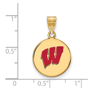 Sterling Silver Gold-plated LogoArt University of Wisconsin Letter W Medium Enameled Disc Pendant
