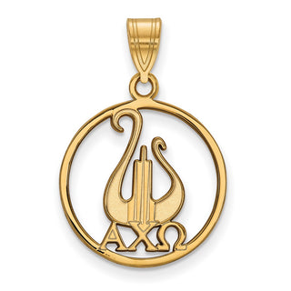 Sterling Silver Gold-plated LogoArt Alpha Chi Omega Sorority Symbol Large Circle Pendant