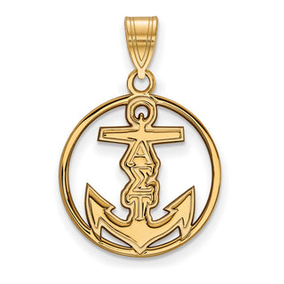 Sterling Silver Gold-plated LogoArt Alpha Sigma Tau Sorority Symbol Medium Circle Pendant