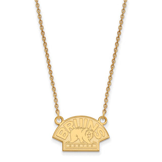 Sterling Silver Gold-plated NHL LogoArt Boston Bruins Small Pendant 18 inch Necklace GP041BRI-18