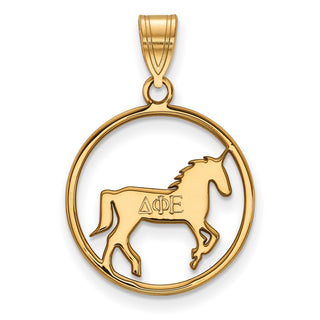 Sterling Silver Gold-plated LogoArt Delta Phi Epsilon Sorority Symbol Medium Circle Pendant