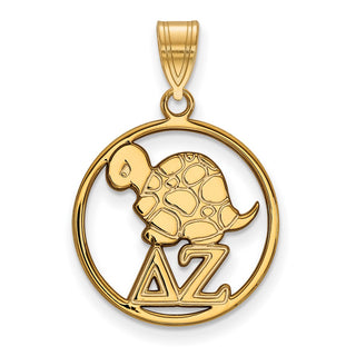 Sterling Silver Gold-plated LogoArt Delta Zeta Sorority Symbol Medium Circle Pendant