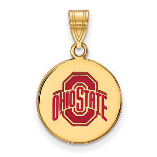 Sterling Silver Gold-plated LogoArt The Ohio State University Medium Enameled Disc Pendant