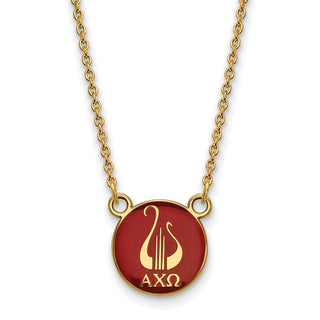 Sterling Silver Gold-plated LogoArt Alpha Chi Omega Sorority Symbol Small Color Enamel Pendant 18 inch Necklace GP042ACO-18