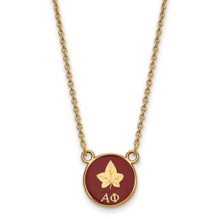 Sterling Silver Gold-plated LogoArt Alpha Phi Sorority Symbol Small Color Enamel Pendant 18 inch Necklace GP042APH-18