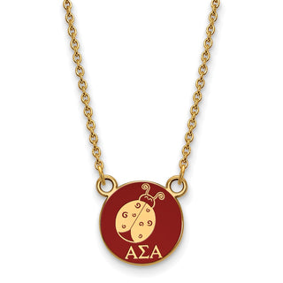 Sterling Silver Gold-plated LogoArt Alpha Sigma Alpha Sorority Symbol Small Color Enamel Pendant 18 inch Necklace GP042ASI-18
